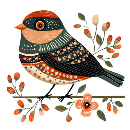 Folk Bird 100% Cotton Fabric Panel Block DD2349