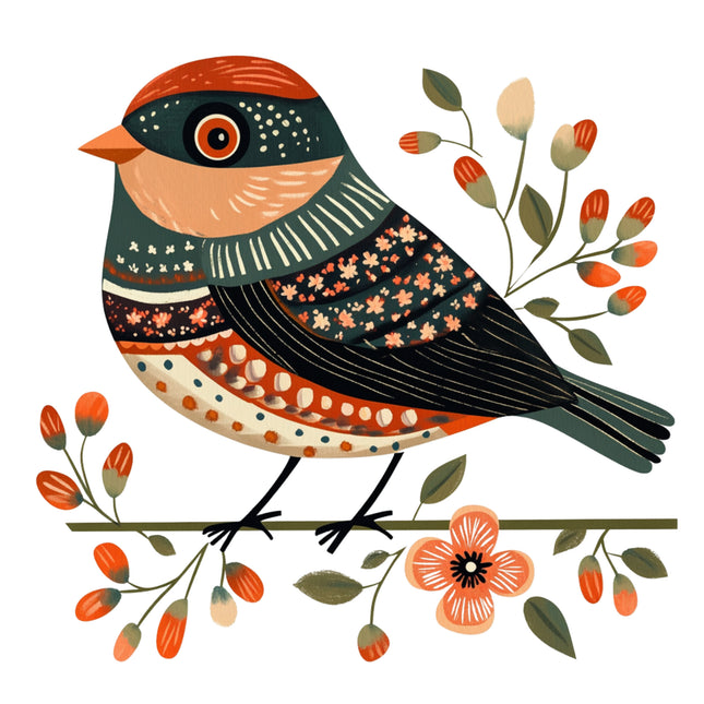 Folk Bird 100% Cotton Fabric Panel Block DD2349