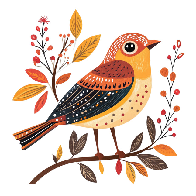 Folk Bird 100% Cotton Fabric Panel Block DD2350