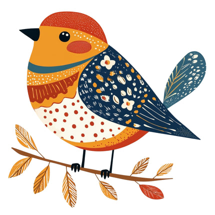 Folk Bird 100% Cotton Fabric Panel Block DD2351