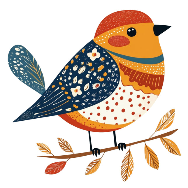 Colorful bird illustration on a white background fabric panel