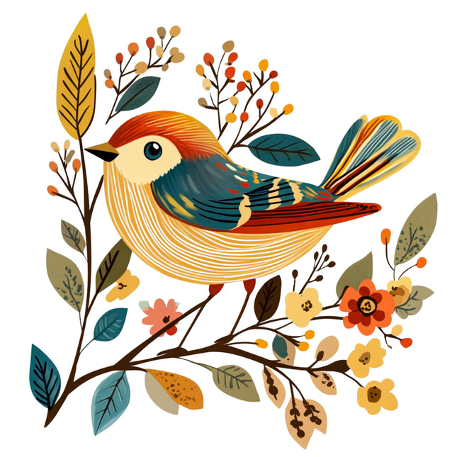 Folk Bird 100% Cotton Fabric Panel Block DD2352