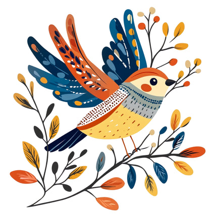 Folk Bird 100% Cotton Fabric Panel Block DD2353