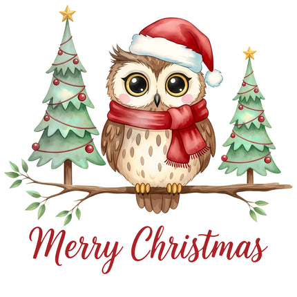 Christmas Owl Merry Christmas 100% Cotton Fabric Panel Block DD2354