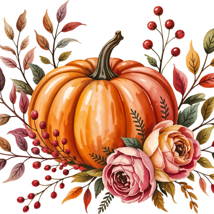 Autumn Floral Pumpkin 100% Cotton Fabric Panel Block DD2410