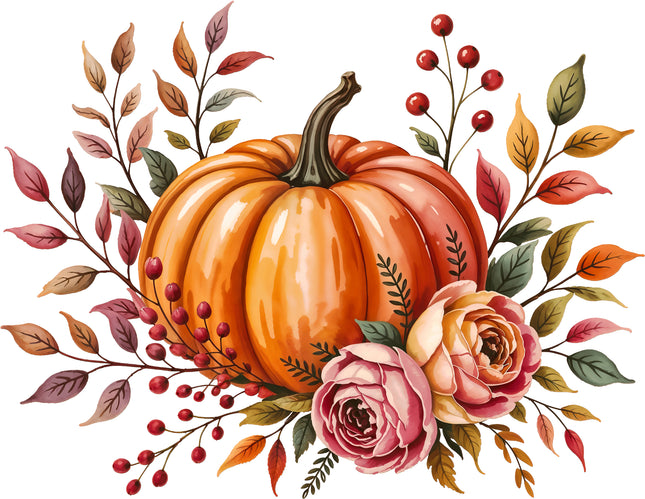 Autumn Floral Pumpkin 100% Cotton Fabric Panel Block DD2410