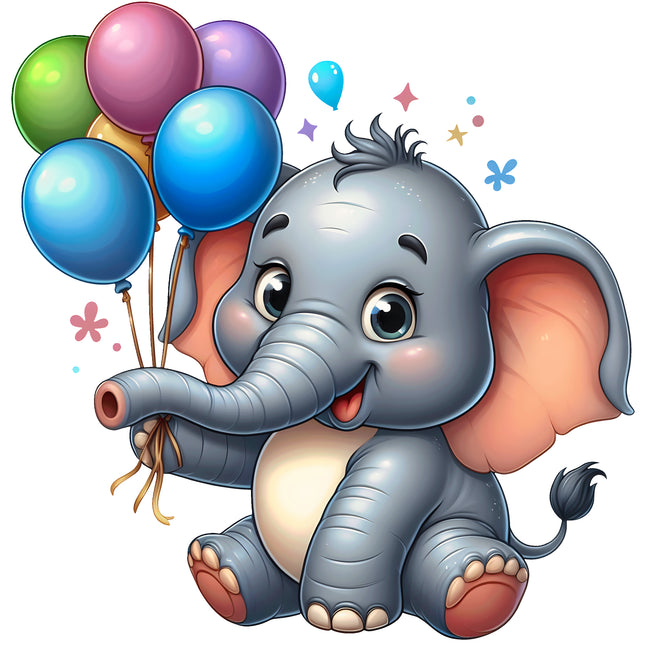 Elephant & Balloons 100% Cotton Fabric Panel Block DD2433