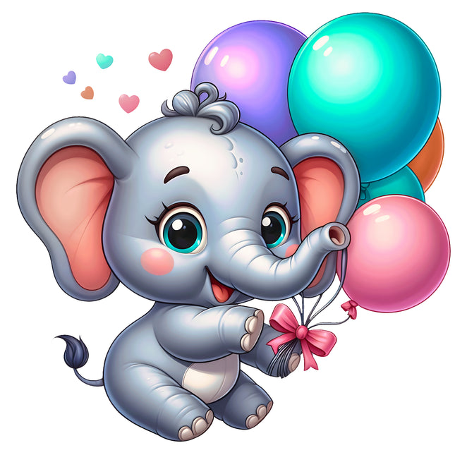 Elephant & Balloons 100% Cotton Fabric Panel Block DD2434