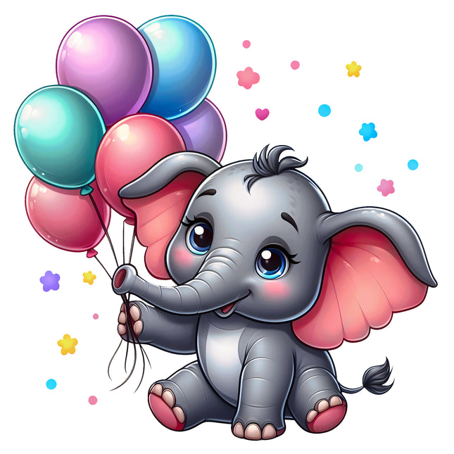 Elephant & Balloons 100% Cotton Fabric Panel Block DD2435