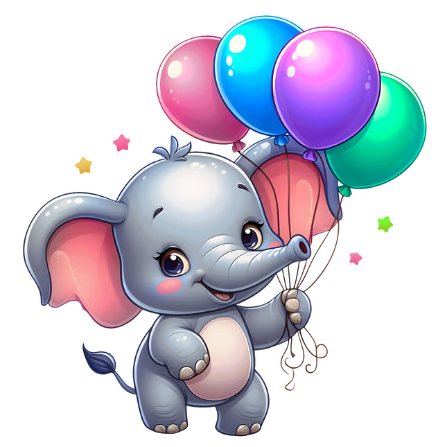 Elephant & Balloons 100% Cotton Fabric Panel Block DD2436