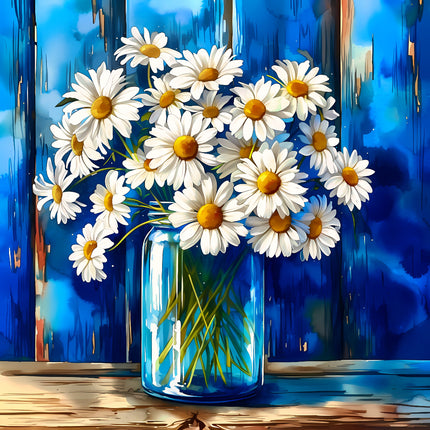 Vase of white daisies fabric panel