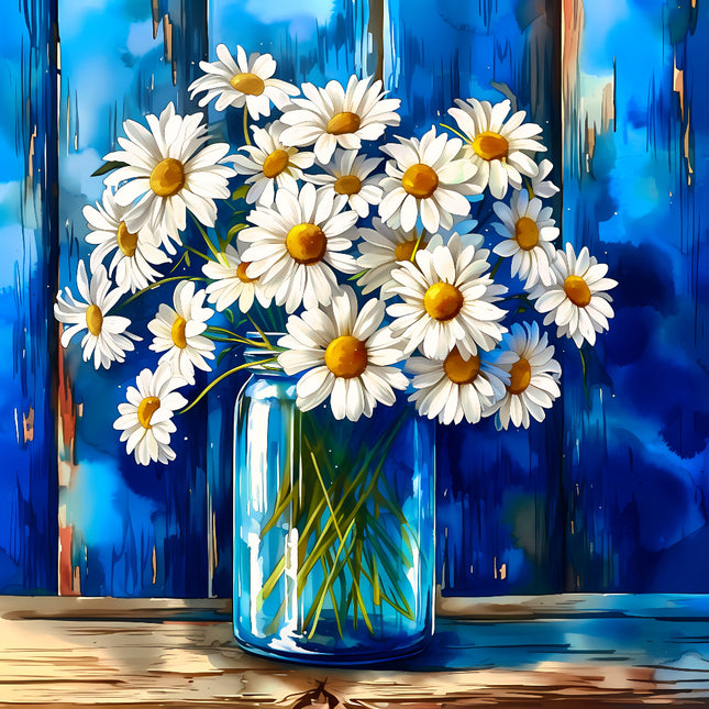 Vase of white daisies fabric panel