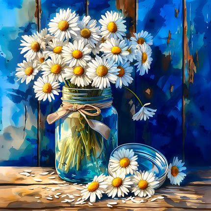 Jar of daisies fabric panel