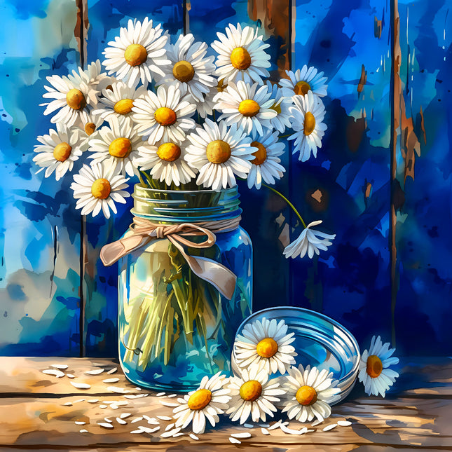 Jar of daisies fabric panel