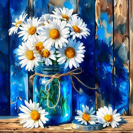 Bouquet of white daisies quilt panel