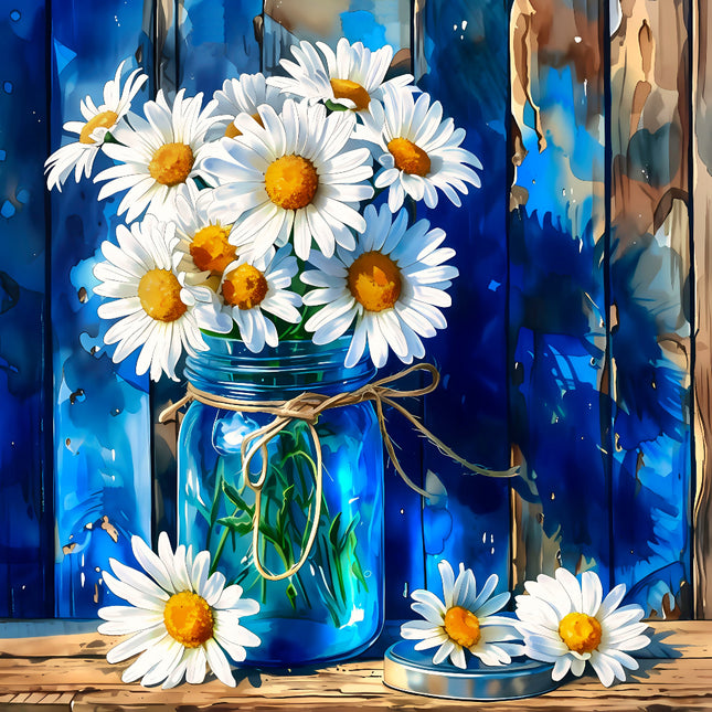 Bouquet of white daisies quilt panel