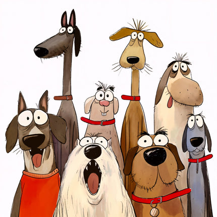 seven cartoon dogs with various expressions fabric panel