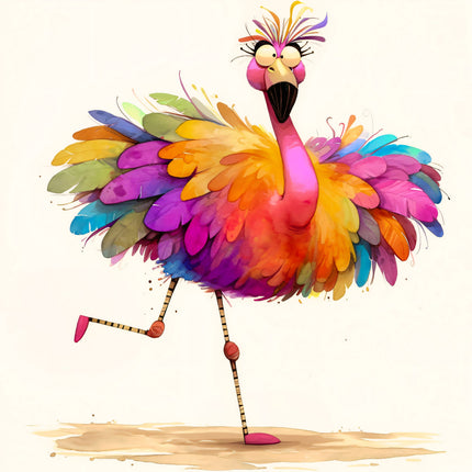 Colorful cartoon flamingo fabric panel