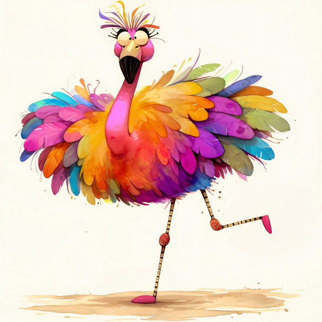 Colorful cartoon flamingo on a white background fabric panel