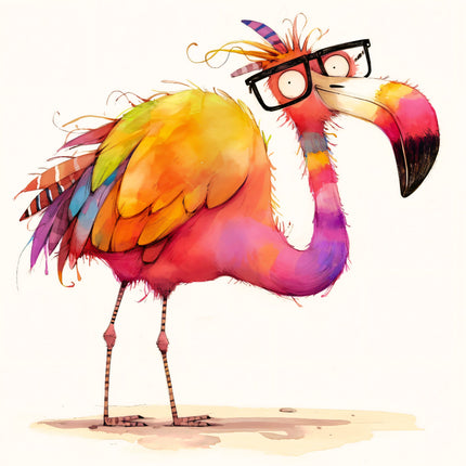 Colorful flamingo with glasses fabric panel