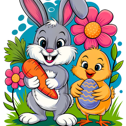 Easter Rabbit & Chick 100% Cotton Fabric Panel Block DD3500