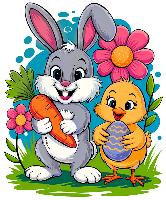 Easter Rabbit & Chick 100% Cotton Fabric Panel Block DD3500