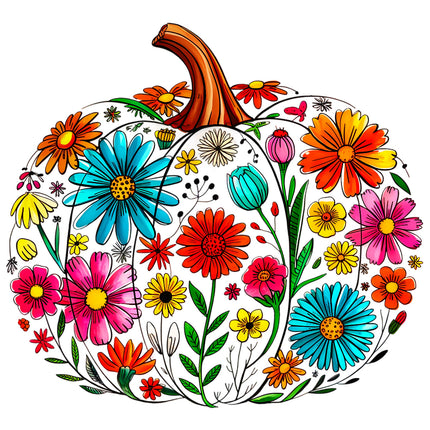 Colorful pumpkin design with flowers fabric panel
