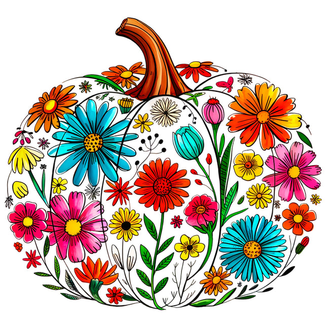 Colorful pumpkin design with flowers fabric panel