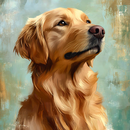 golden retriever with a textured background fabric panel