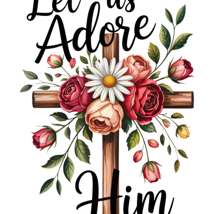 Let Us Adore Him Faith Cross 100% Cotton Fabric Panel Block DD4013