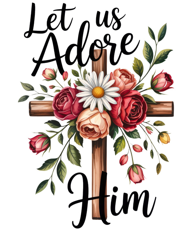 Let Us Adore Him Faith Cross 100% Cotton Fabric Panel Block DD4013