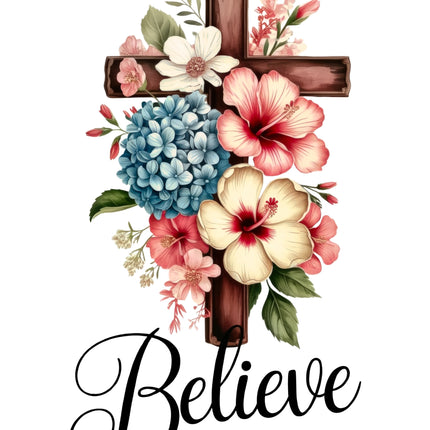 Believe Faith Cross 100% Cotton Fabric Panel Block DD4016