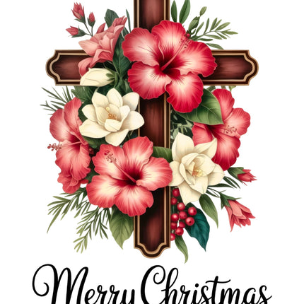 Merry Christmas Faith Cross 100% Cotton Fabric Panel Block DD4019