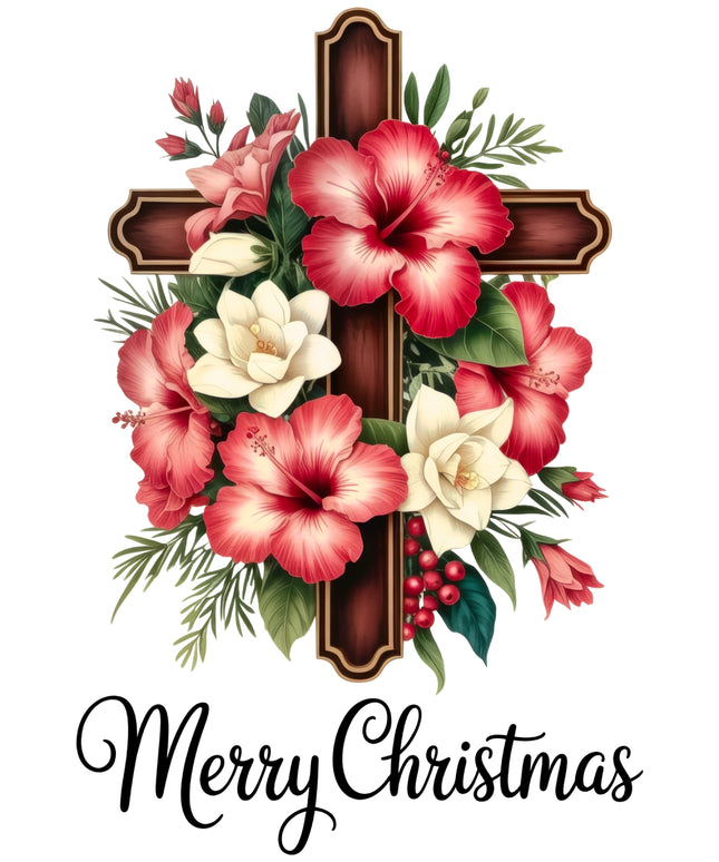 Merry Christmas Faith Cross 100% Cotton Fabric Panel Block DD4019