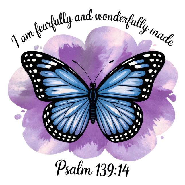 Psalm 139:14 Butterflies 100% Cotton Fabric Panel Block DD4056