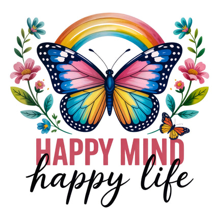 Happy Mind Happy Life Butterfly 100% Cotton Fabric Panel Block DD4060