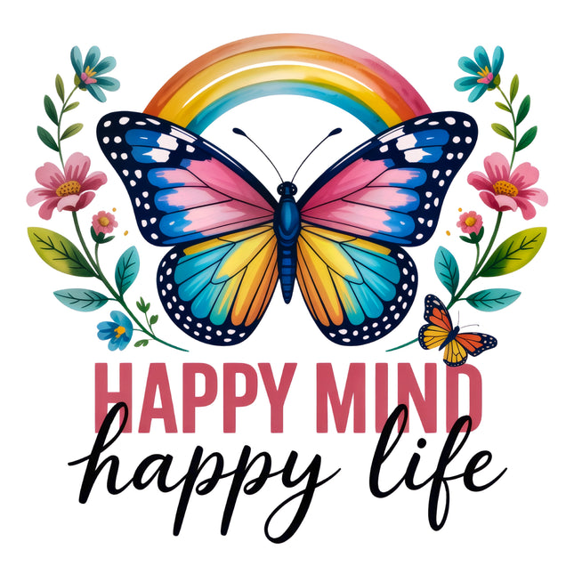 Happy Mind Happy Life Butterfly 100% Cotton Fabric Panel Block DD4060