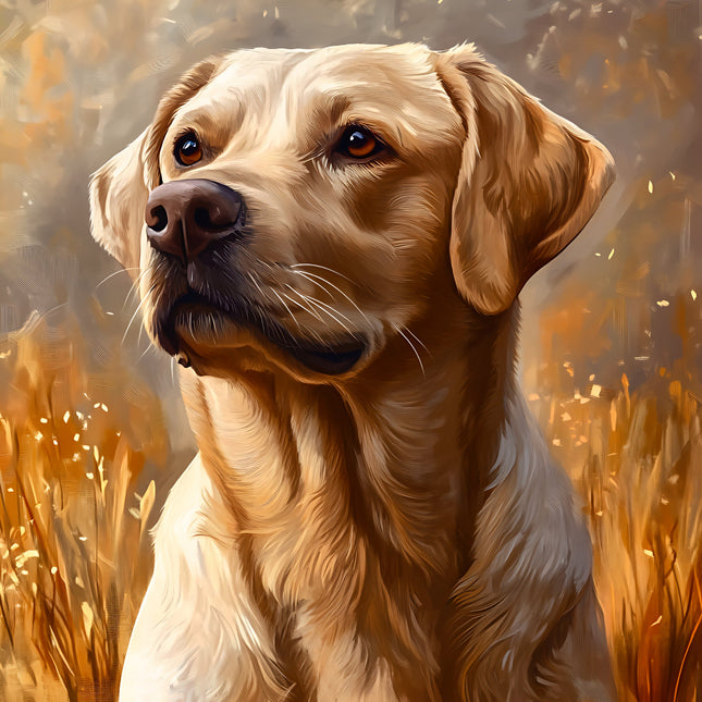 Painting of a golden retriever fabric panel