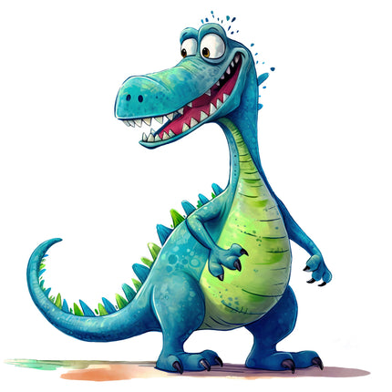 Cartoon dinosaur with a happy expression on a white background fabric panel