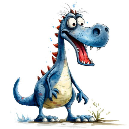 Cartoon dinosaur with a happy expression on a white background fabric panel