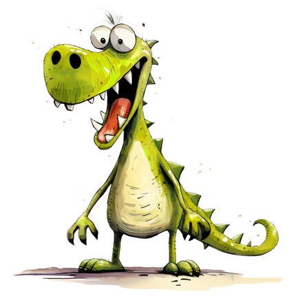 Cartoon green dinosaur with a wide open mouth on a white background fabric panel
