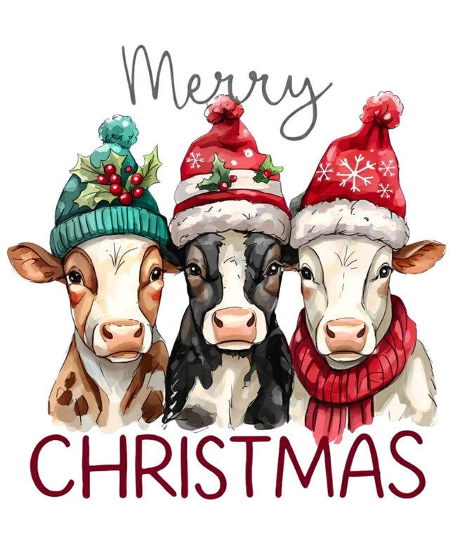 Merry Christmas Cows 100% Cotton Fabric Panel Block DD5901