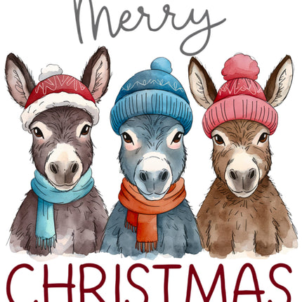Merry Christmas Donkeys 100% Cotton Fabric Panel Block DD5910