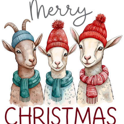 Merry Christmas Goats 100% Cotton Fabric Panel Block DD5911