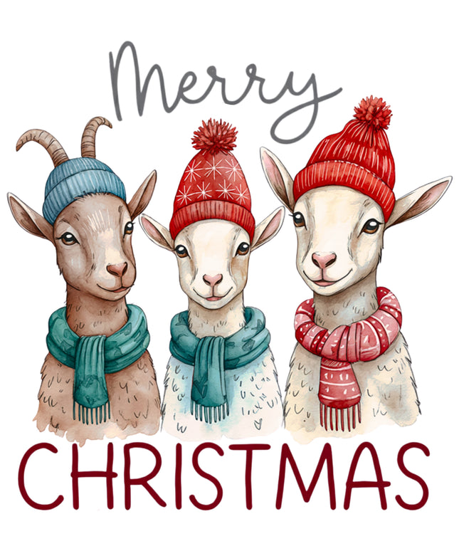 Merry Christmas Goats 100% Cotton Fabric Panel Block DD5911