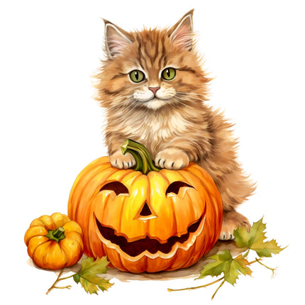 Halloween Cat & Pumpkin 100% Cotton Fabric Panel Block DD600