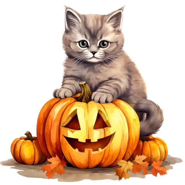 Halloween Cat & Pumpkin 100% Cotton Fabric Panel Block DD603