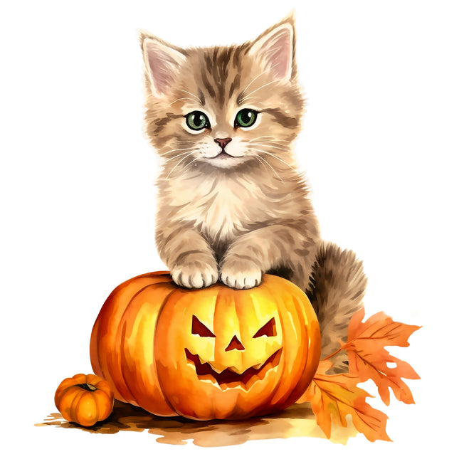 Halloween Cat & Pumpkin 100% Cotton Fabric Panel Block DD604