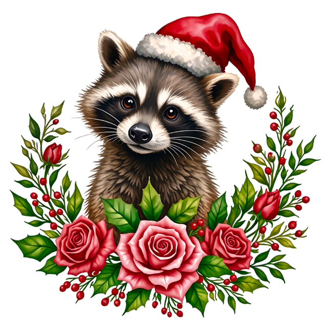 Christmas Raccoon 100% Cotton Fabric Panel Block DD640