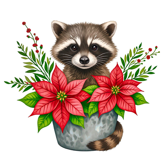 Christmas Raccoon 100% Cotton Fabric Panel Block DD642
